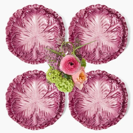 Mrs. Alice Serena Aubergine Cabbage Dinner & Starter Plates (Set of 8)< Summer Crockery | Crockery Sets