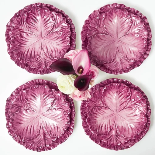Mrs. Alice Serena Aubergine Cabbage Dinner & Starter Plates (Set of 8)< Summer Crockery | Crockery Sets