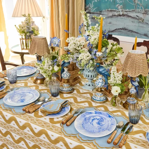 Mrs. Alice Serena Blue & Caramel Napkins (Set of 4)< Summer Table Linen | Napkins