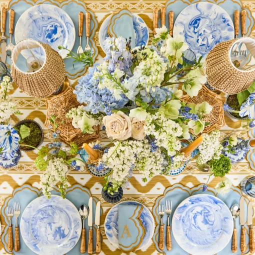 Mrs. Alice Serena Blue & Caramel Napkins (Set of 4)< Summer Table Linen | Napkins