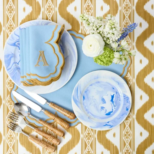 Mrs. Alice Serena Blue & Caramel Napkins (Set of 4)< Summer Table Linen | Napkins