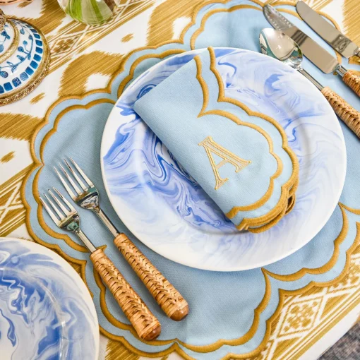 Mrs. Alice Serena Blue & Caramel Napkins (Set of 4)< Summer Table Linen | Napkins