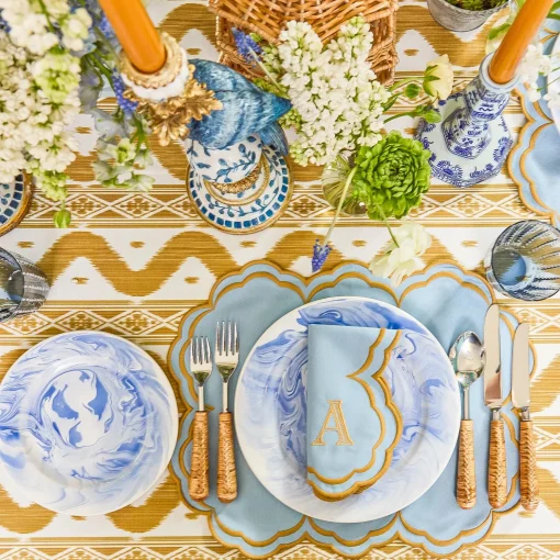 Mrs. Alice Serena Blue & Caramel Napkins (Set of 4)< Summer Table Linen | Napkins