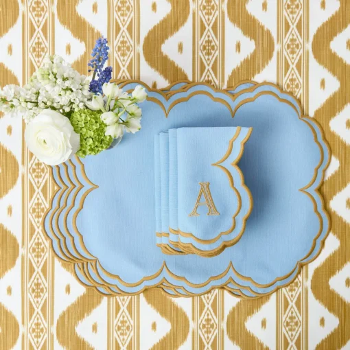 Mrs. Alice Serena Blue & Caramel Napkins (Set of 4)< Summer Table Linen | Napkins