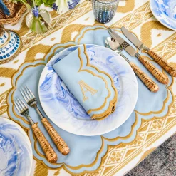 Mrs. Alice Serena Blue & Caramel Placemats & Napkins (Set of 4)< Summer Table Linen | Table Linen Sets