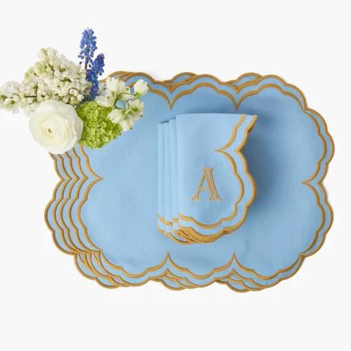 Mrs. Alice Serena Blue & Caramel Placemats & Napkins (Set of 4)< Summer Table Linen | Table Linen Sets