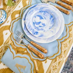 Mrs. Alice Serena Blue & Caramel Placemats (Set of 4)< Summer Table Linen | Placemats