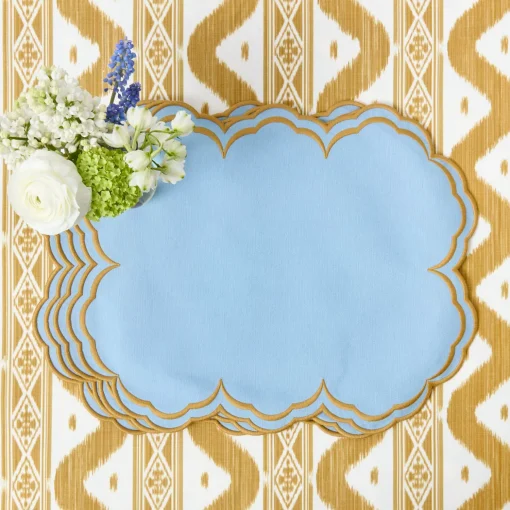 Mrs. Alice Serena Blue & Caramel Placemats & Napkins (Set of 4)< Summer Table Linen | Table Linen Sets