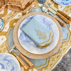 Mrs. Alice Serena Blue & Caramel Placemats (Set of 4)< Summer Table Linen | Placemats