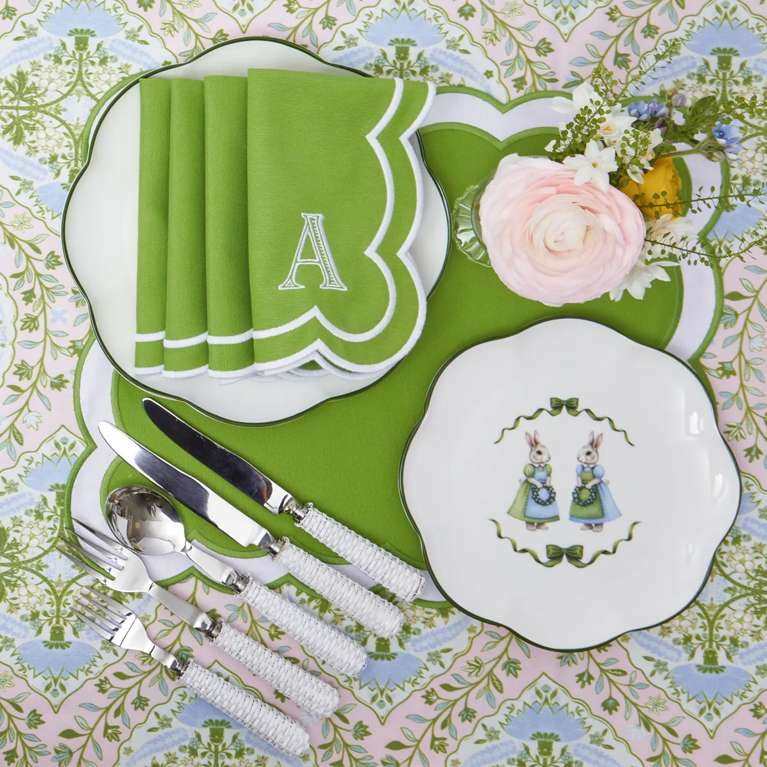 Mrs. Alice Serena Green Appliqué Napkins (Set of 4)< Napkins | Mrs. Alice Monogram