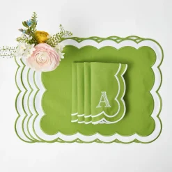 Mrs. Alice Serena Green Appliqué Placemats & Napkins (Set of 4)< Table Linen Sets | Mrs. Alice Monogram