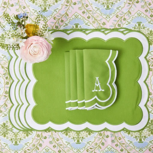 Mrs. Alice Serena Green Appliqué Placemats & Napkins (Set of 4)< Table Linen Sets | Mrs. Alice Monogram