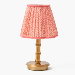 Mrs. Alice Short Bamboo Rechargeable Lamp with Coral Lotus Shade (18cm)< Rechargeable Table Lamps