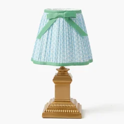 Mrs. Alice Short Corinthian Square Rechargeable Lamp with Soft Blue & Green Lotus Bow Shade (18cm)< Rechargeable Table Lamps
