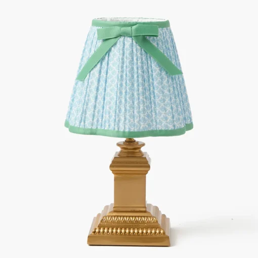Mrs. Alice Short Corinthian Square Rechargeable Lamp with Soft Blue & Green Lotus Bow Shade (18cm)< Rechargeable Table Lamps