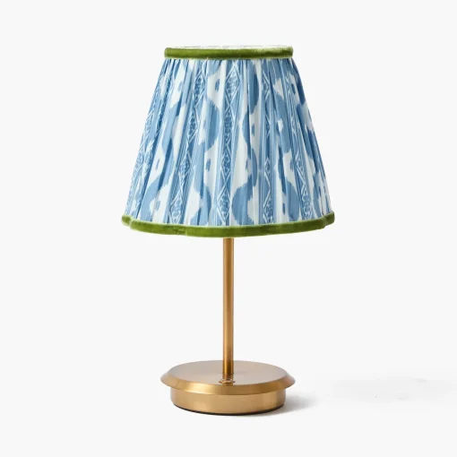 Mrs. Alice Short Rechargeable Lamp with Blue & Green Ikat Shade (18cm)< Rechargeable Table Lamps | Summer Lighting