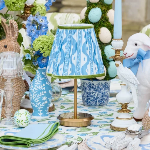 Mrs. Alice Short Rechargeable Lamp with Blue & Green Ikat Shade (18cm)< Rechargeable Table Lamps | Summer Lighting