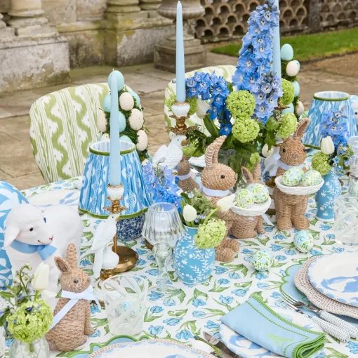 Mrs. Alice Short Rechargeable Lamp with Blue & Green Ikat Shade (18cm)< Rechargeable Table Lamps | Summer Lighting