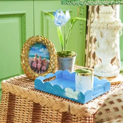 Mrs. Alice Small Blue Lacquer Scalloped Tray< Trays | For The Millenial