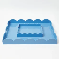 Mrs. Alice Small Blue Lacquer Scalloped Tray< Trays | For The Millenial