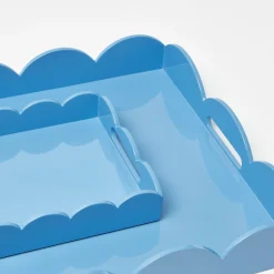 Mrs. Alice Small Blue Lacquer Scalloped Tray< Trays | For The Millenial