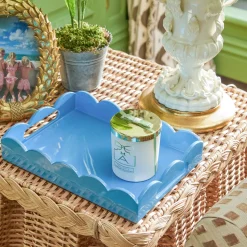 Mrs. Alice Small Blue Lacquer Scalloped Tray< Trays | For The Millenial