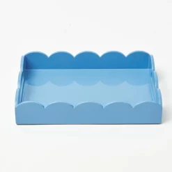 Mrs. Alice Small Blue Lacquer Scalloped Tray< Trays | For The Millenial