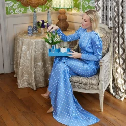 Mrs. Alice Small Blue Lacquer Scalloped Tray< Trays | For The Millenial