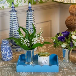 Mrs. Alice Small Blue Lacquer Scalloped Tray< Trays | For The Millenial