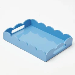 Mrs. Alice Small Blue Lacquer Scalloped Tray< Trays | For The Millenial