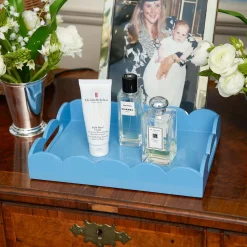 Mrs. Alice Small Blue Lacquer Scalloped Tray< Trays | For The Millenial
