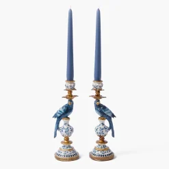 Mrs. Alice Small Blue Parrot Candle Holder (Pair)< Summer Candleware | Candle Holders