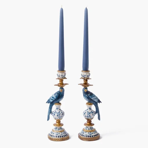 Mrs. Alice Small Blue Parrot Candle Holder (Pair)< Summer Candleware | Candle Holders