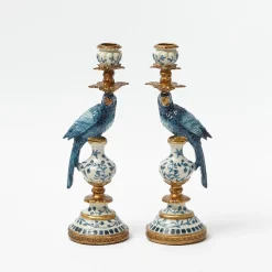 Mrs. Alice Small Blue Parrot Candle Holder (Pair)< Summer Candleware | Candle Holders
