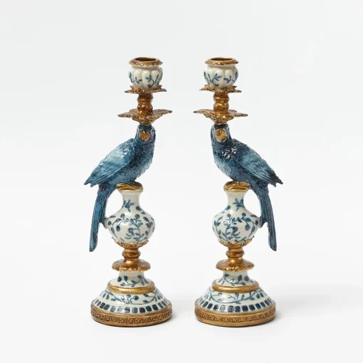 Mrs. Alice Small Blue Parrot Candle Holder (Pair)< Summer Candleware | Candle Holders