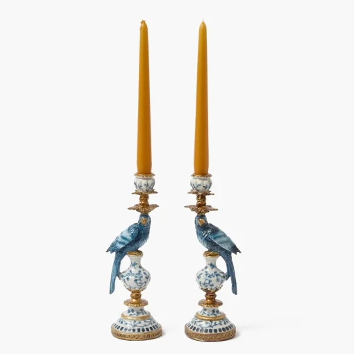 Mrs. Alice Small Blue Parrot Candle Holder (Pair)< Summer Candleware | Candle Holders