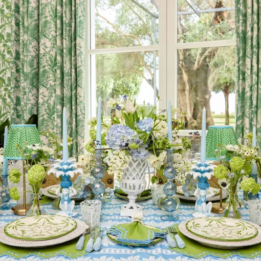 Mrs. Alice Small Camille Azure Candle Holders (Pair)< Summer Glassware | Summer Candleware