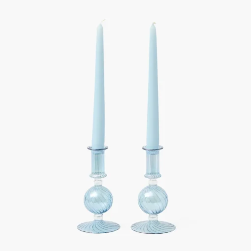 Mrs. Alice Small Camille Azure Candle Holders (Pair)< Summer Glassware | Summer Candleware