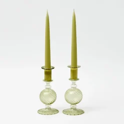 Mrs. Alice Small Camille Olive Candle Holder (Pair)< Summer Glassware | Summer Candleware