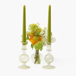 Mrs. Alice Small Camille Olive Candle Holder (Pair)< Summer Glassware | Summer Candleware