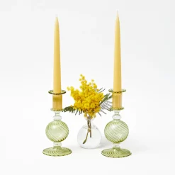 Mrs. Alice Small Camille Olive Candle Holder (Pair)< Summer Glassware | Summer Candleware