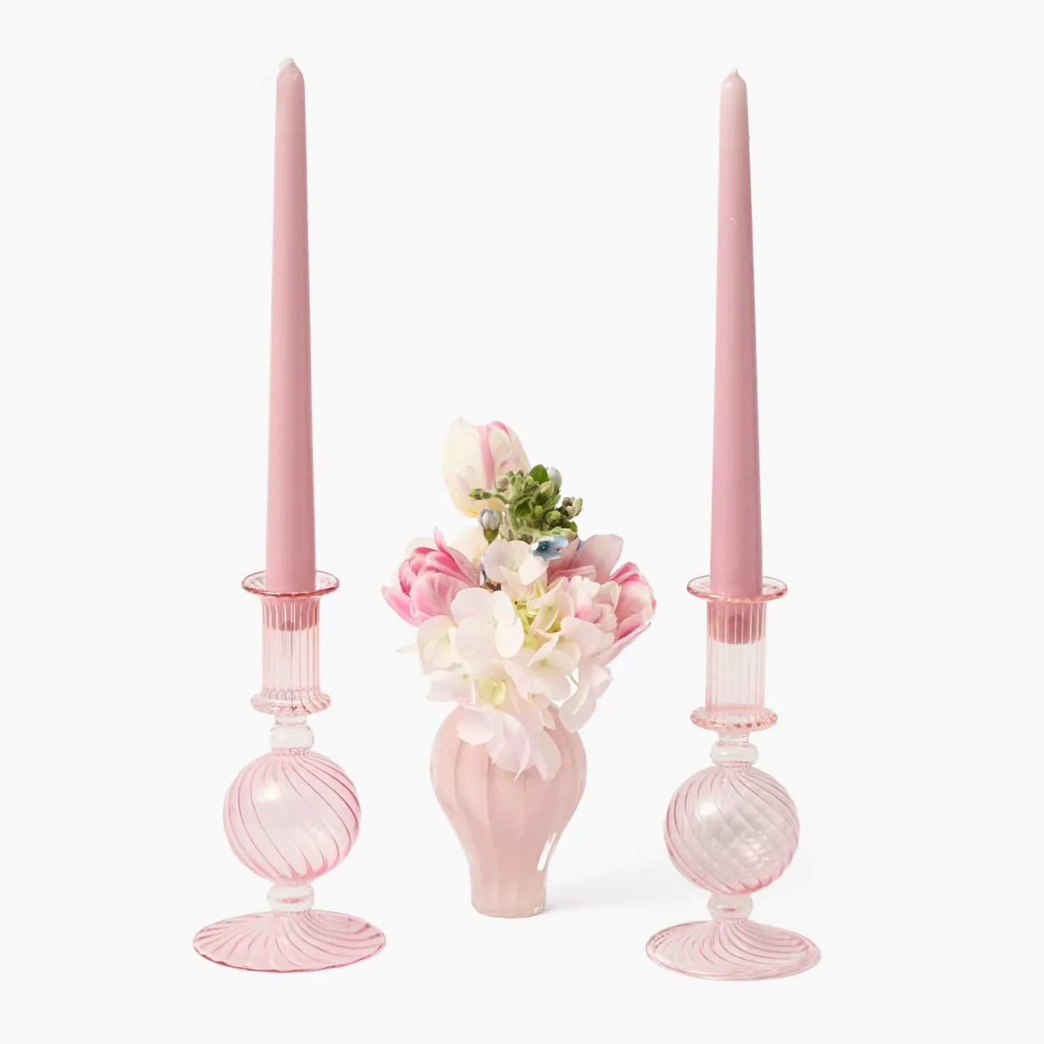 Mrs. Alice Small Camille Peony Candle Holder (Pair)< Summer Glassware | Summer Candleware