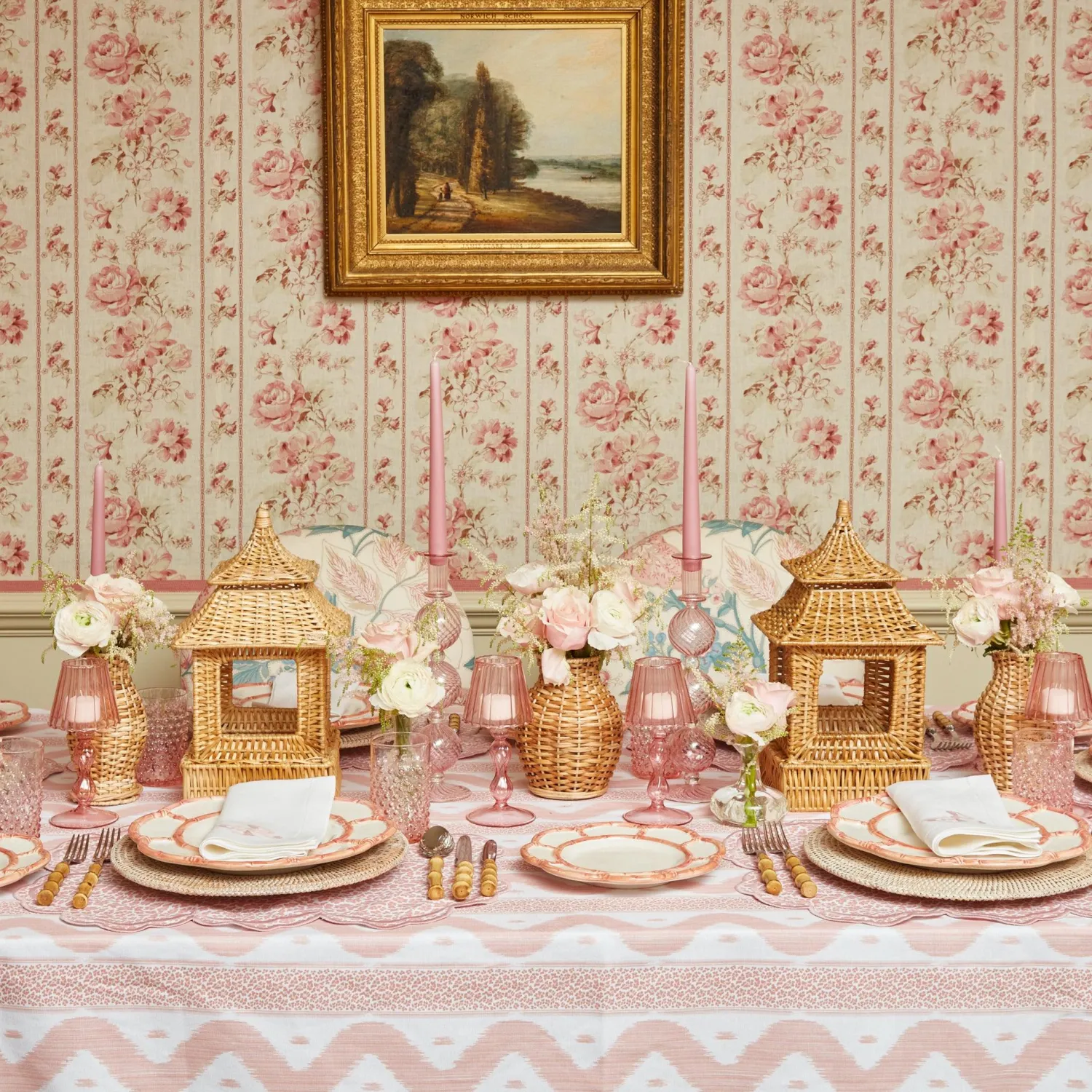 Mrs. Alice Small Camille Peony Candle Holder (Pair)< Summer Glassware | Summer Candleware