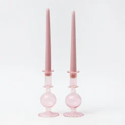Mrs. Alice Small Camille Peony Candle Holder (Pair)< Summer Glassware | Summer Candleware