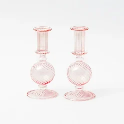 Mrs. Alice Small Camille Peony Candle Holder (Pair)< Summer Glassware | Summer Candleware