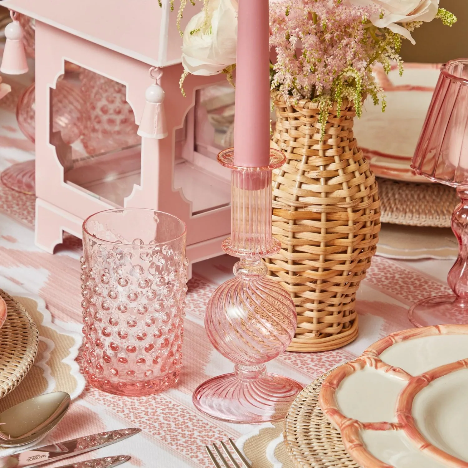 Mrs. Alice Small Camille Peony Candle Holder (Pair)< Summer Glassware | Summer Candleware