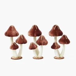 Mrs. Alice Small Chocolate Glitter Velvet Mushroom (Set of 3)< Autumn Decorations
