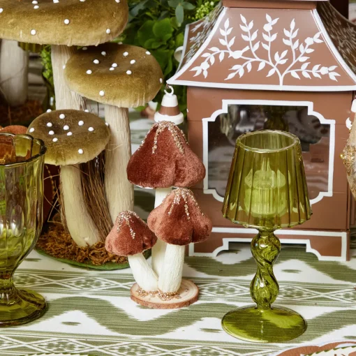 Mrs. Alice Small Chocolate Glitter Velvet Mushroom (Set of 3)< Autumn Decorations