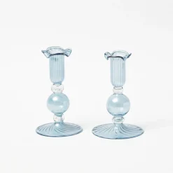 Mrs. Alice Small Eden Blue Candle Holder (Pair)< Summer Candleware | Candle Holders