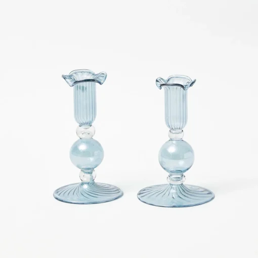 Mrs. Alice Small Eden Blue Candle Holder (Pair)< Summer Candleware | Candle Holders